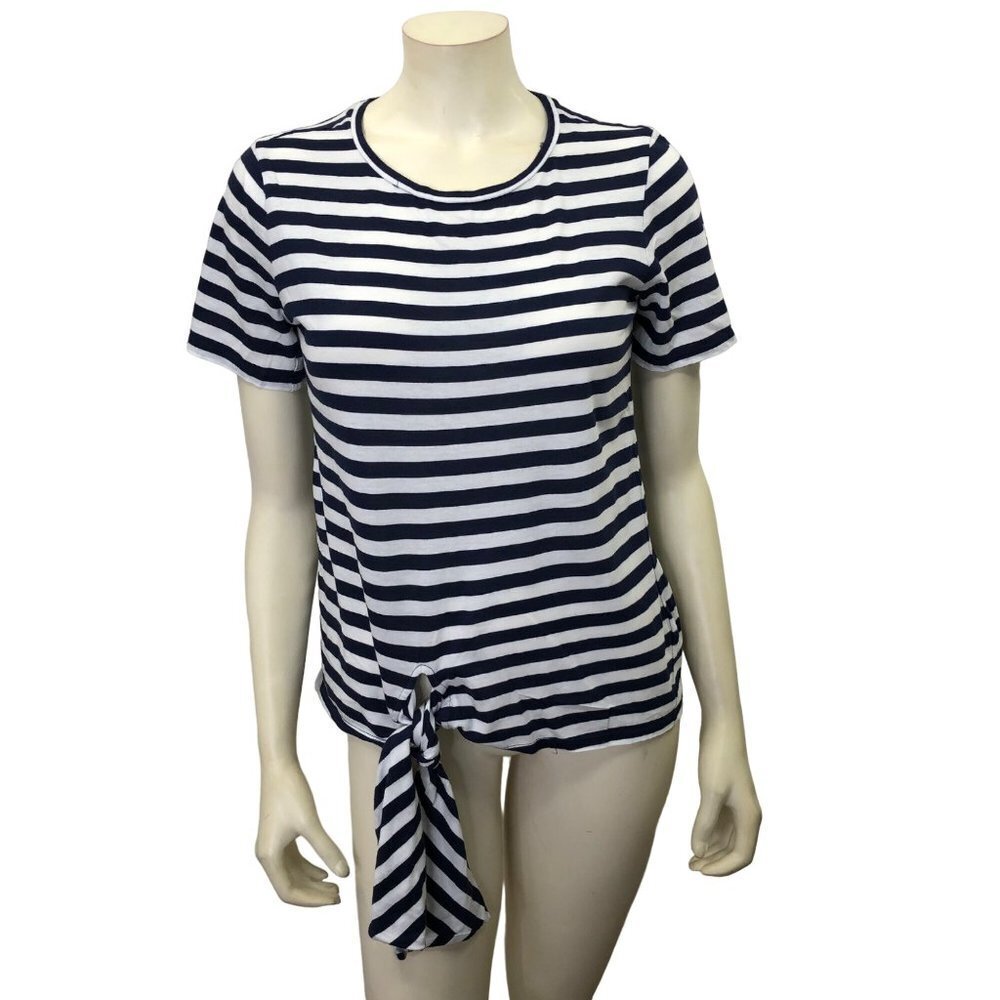 MICHAEL‎ KORS TIE FRONT STRIPED STETCH KNIT TOP MD